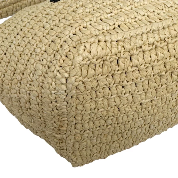 YVES SAINT LAURENT Tuc Logo Woven Raffia Shoulder Bag Cream