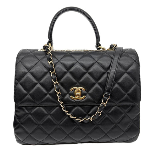CHANEL Trendy CC Top Handle Flap Quilted Leather Shoulder Bag Black