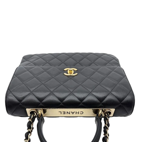 CHANEL Trendy CC Top Handle Flap Quilted Leather Shoulder Bag Black