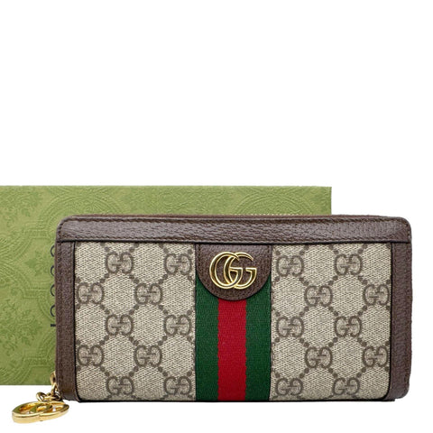 GUCCI Ophidia Web GG Supreme Canvas Zip Around Wallet Beige 523154