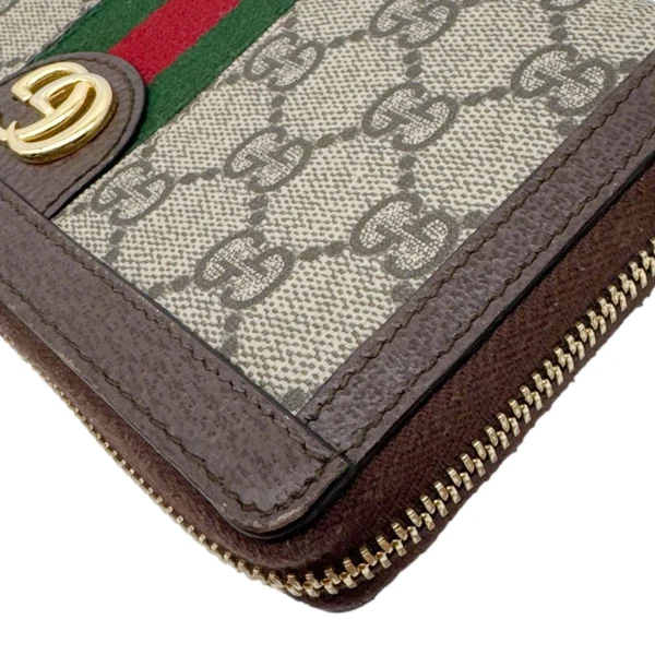 GUCCI Ophidia Web GG Supreme Canvas Zip Around Wallet Beige 523154