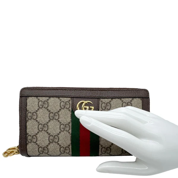 GUCCI Ophidia Web GG Supreme Canvas Zip Around Wallet Beige 523154