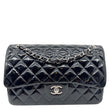CHANEL Classic Double Flap Quilted Patent Leather Shoulder Bag Black