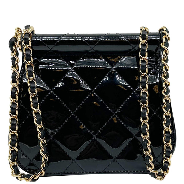 CHANEL Frame Clutch Flap With Chain Quilted Patent Leather Crossbody Bag Black