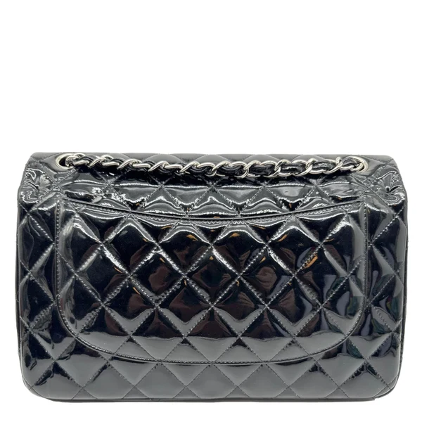 CHANEL Classic Double Flap Quilted Patent Leather Shoulder Bag Black