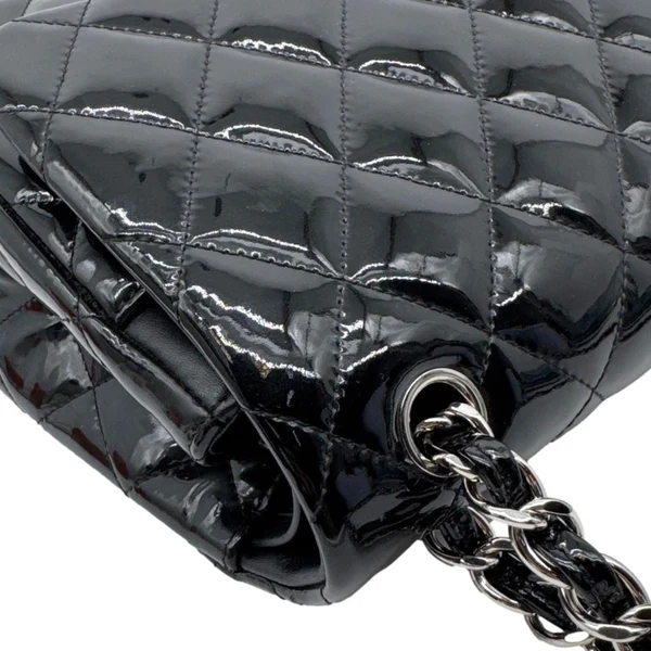 CHANEL Classic Double Flap Quilted Patent Leather Shoulder Bag Black