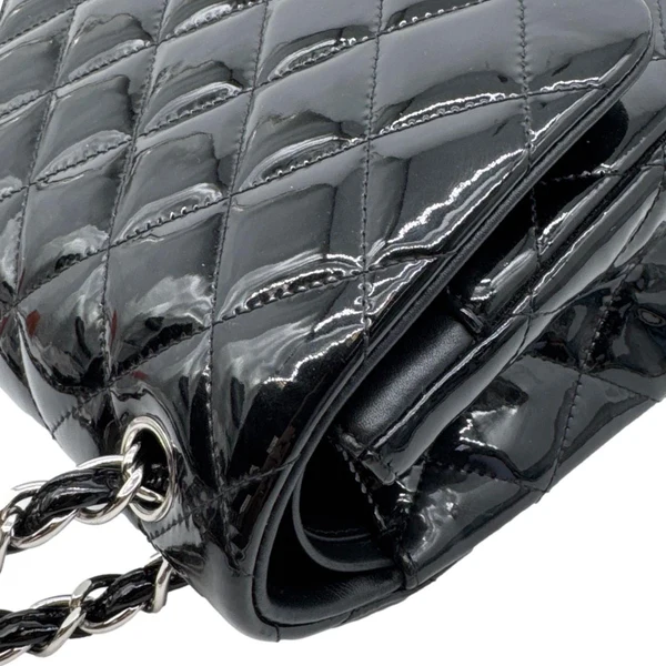 CHANEL Classic Double Flap Quilted Patent Leather Shoulder Bag Black