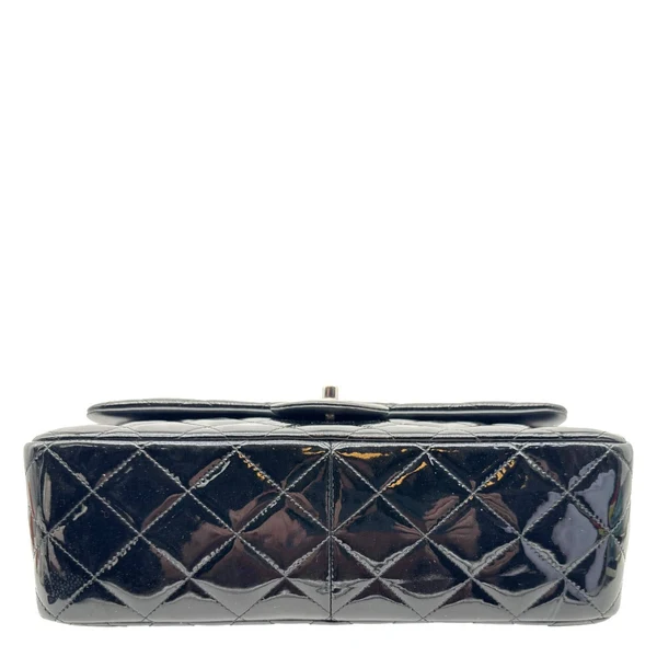 CHANEL Classic Double Flap Quilted Patent Leather Shoulder Bag Black