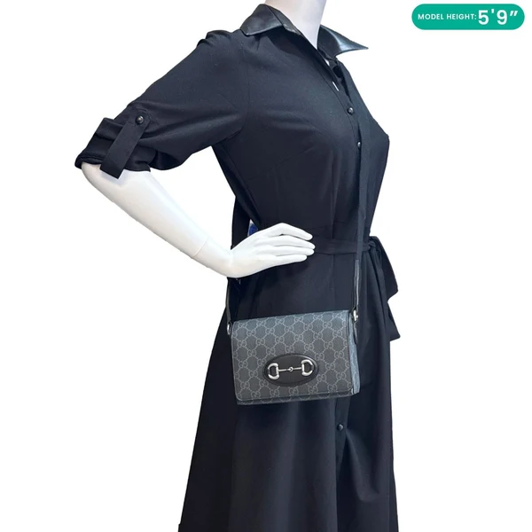 GUCCI Horsebit 1955 Mini GG Supreme Canvas Crossbody Bag Black