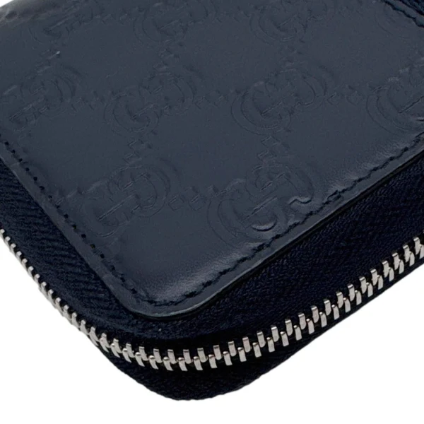GUCCI Web Leather Zip Around Wallet Navy Blue 459138