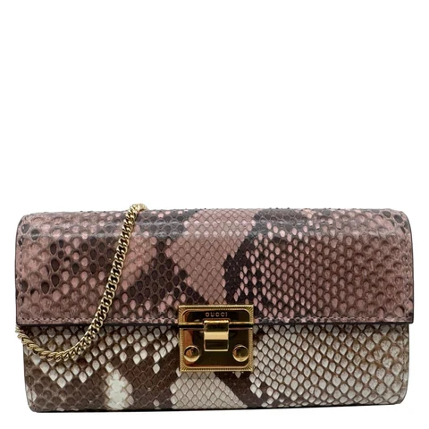 GUCCI Padlock Python Leather Wallet On Chain  Multicolor 453506
