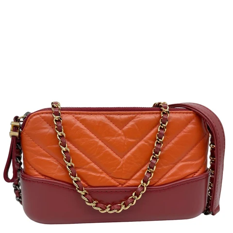CHANEL Gabrielle Double Zip Quilted Aged Calfskin Leather Crossbody Bag Orange