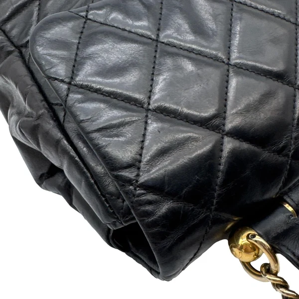 CHANEL Gold Bar Top Handle Flap Medium Quilted Calfskin Leather Shoulder Bag Black