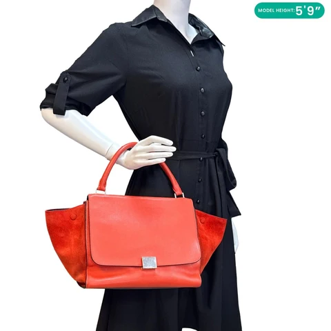 CELINE Trapeze Leather Shoulder Bag Orange