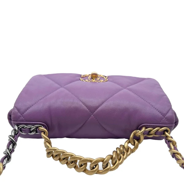 CHANEL 19 Flap Medium Quilted Lambskin Leather Shoulder Bag Purple
