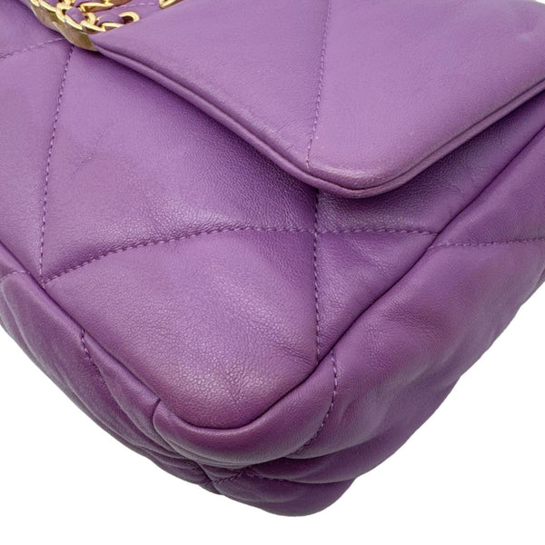 CHANEL 19 Flap Medium Quilted Lambskin Leather Shoulder Bag Purple