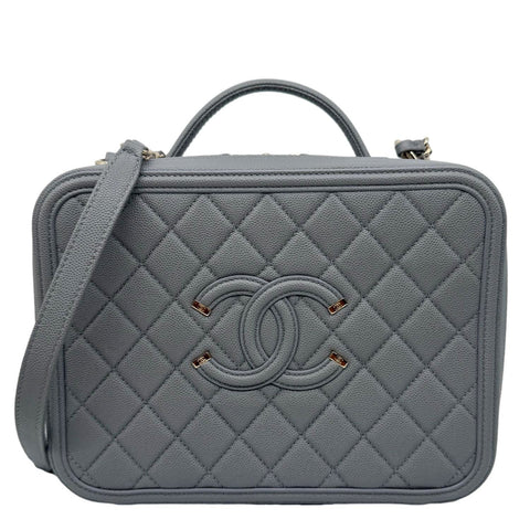 CHANEL Vanity Case Filigree CC  Large Caviar Quilted Shoulder Bag Grey