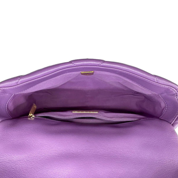 CHANEL 19 Flap Medium Quilted Lambskin Leather Shoulder Bag Purple