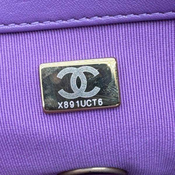 CHANEL 19 Flap Medium Quilted Lambskin Leather Shoulder Bag Purple