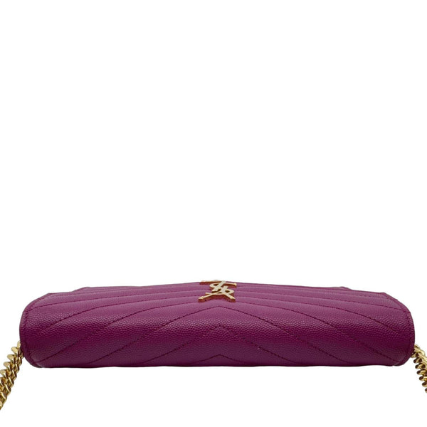 YVES SAINT LAURENT Monogram Grain De Poudre Chevron Leather Chain Wallet Pink
