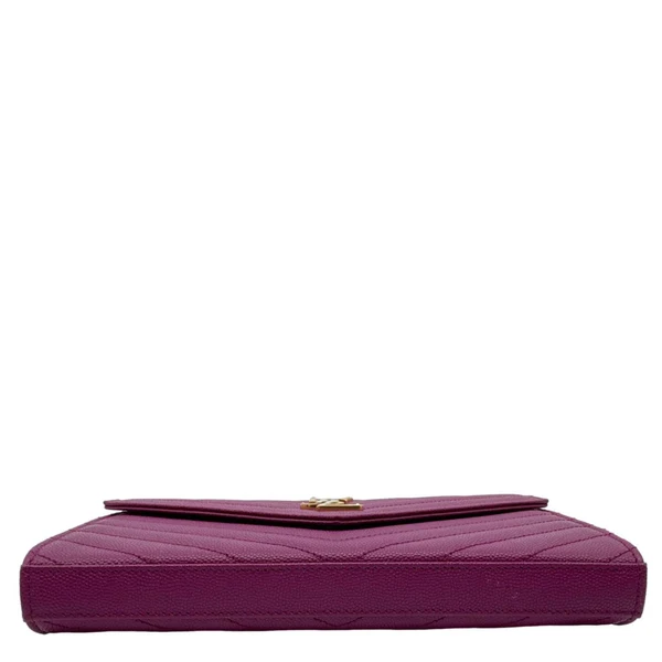 YVES SAINT LAURENT Monogram Grain De Poudre Chevron Leather Chain Wallet Pink