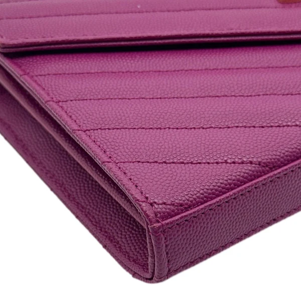 YVES SAINT LAURENT Monogram Grain De Poudre Chevron Leather Chain Wallet Pink