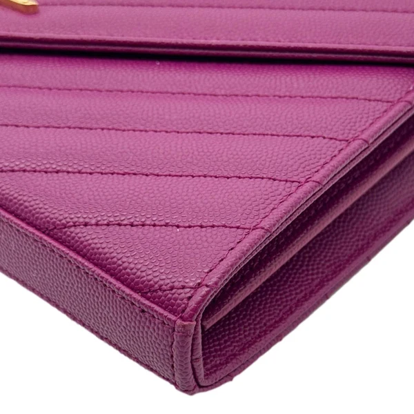 YVES SAINT LAURENT Monogram Grain De Poudre Chevron Leather Chain Wallet Pink