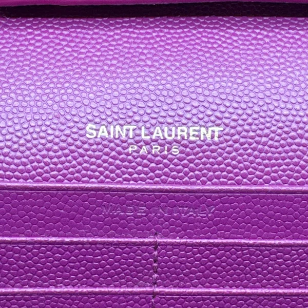 YVES SAINT LAURENT Monogram Grain De Poudre Chevron Leather Chain Wallet Pink