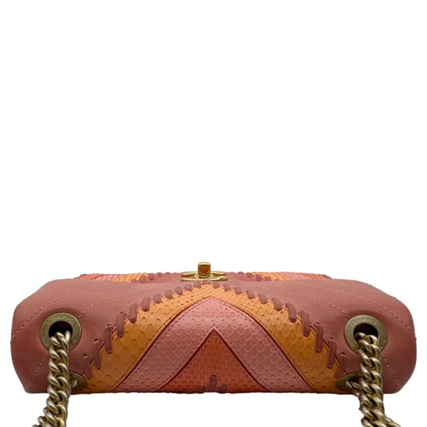 CHANEL Paris-Cuba Flap Python Patchwork Chevron Leather Shoulder Bag Multicolor