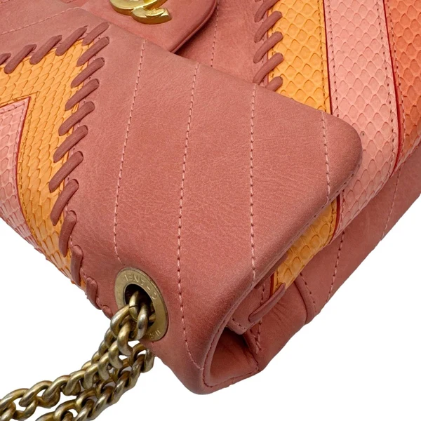CHANEL Paris-Cuba Flap Python Patchwork Chevron Leather Shoulder Bag Multicolor