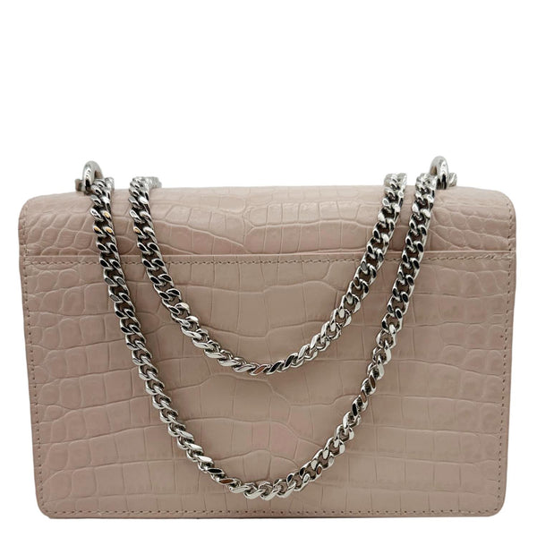 YVES SAINT LAURENT Monogram Sunset Crocodile Embossed Leather Crossbody Bag Pink