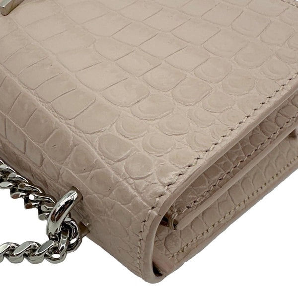 YVES SAINT LAURENT Monogram Sunset Crocodile Embossed Leather Crossbody Bag Pink
