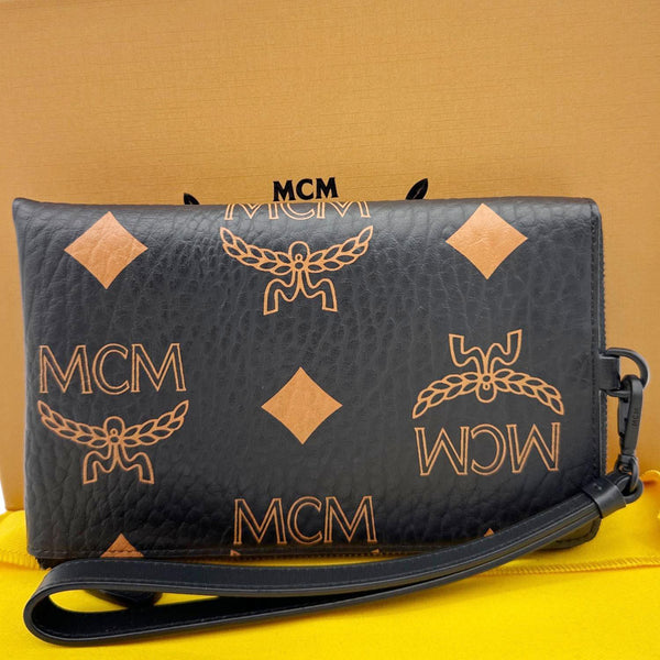 MCM Aren Monogram Visetos Canvas Pouch Black