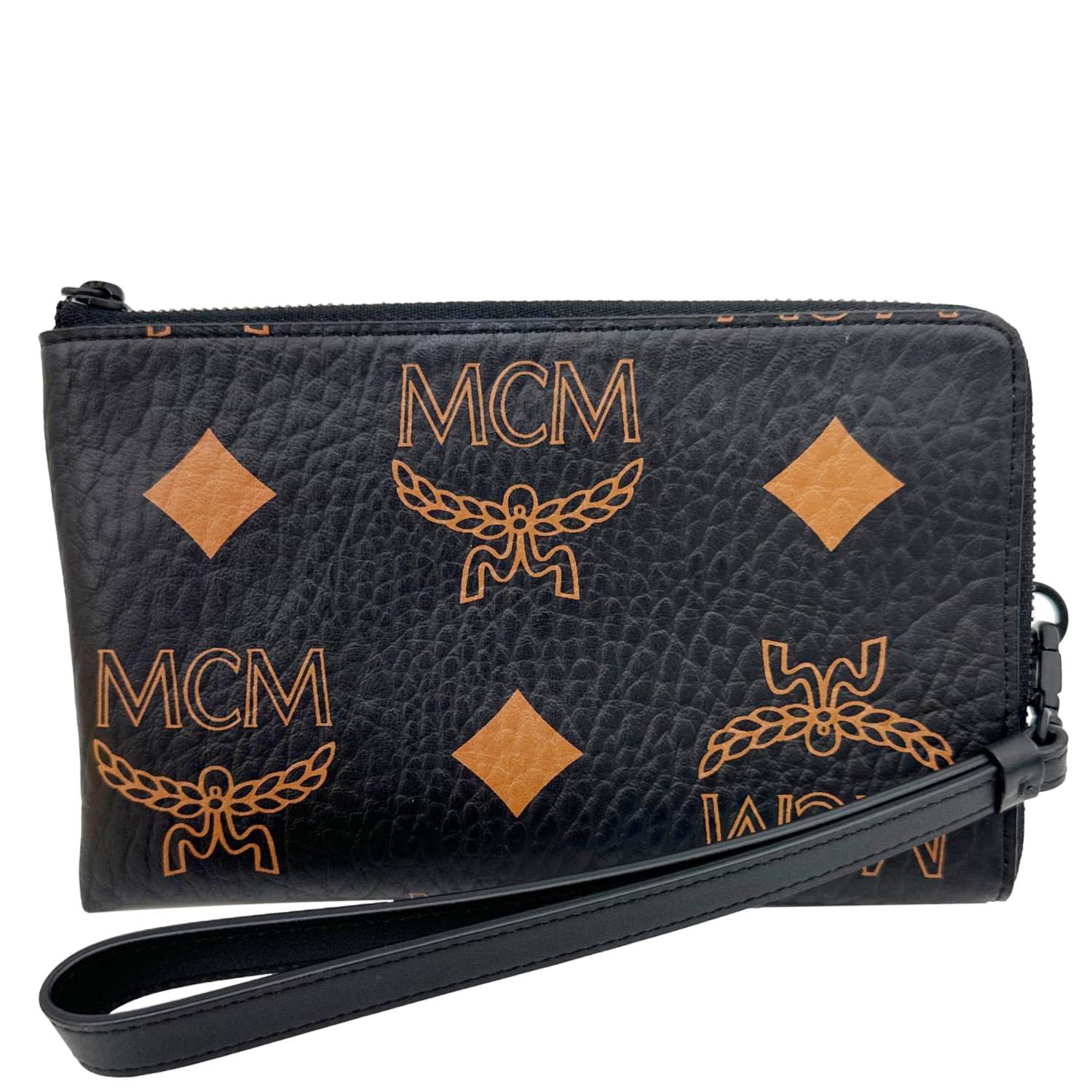 MCM Aren Monogram Visetos Canvas Pouch Black