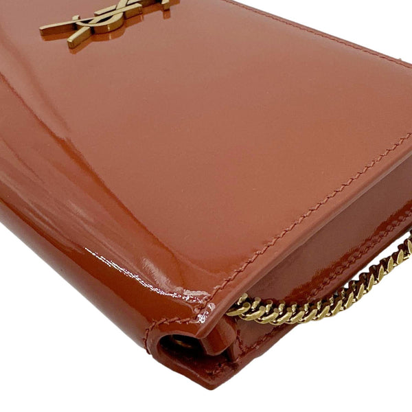 YVES SAINT LAURENT Monogram Patent Leather Phone Holder Crossbody Bag Terracotta