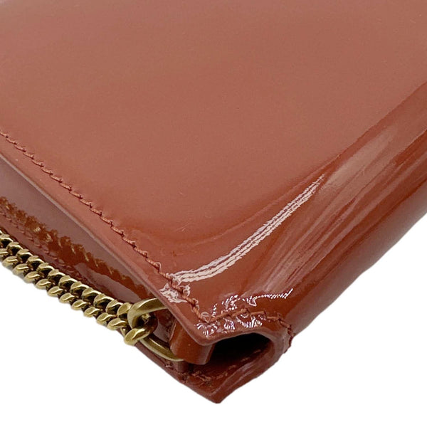 YVES SAINT LAURENT Monogram Patent Leather Phone Holder Crossbody Bag Terracotta
