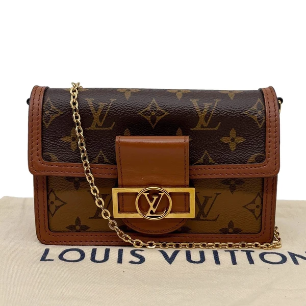 LOUIS VUITTON Dauphine Monogram Reverse Canvas Chain Wallet Bag Brown