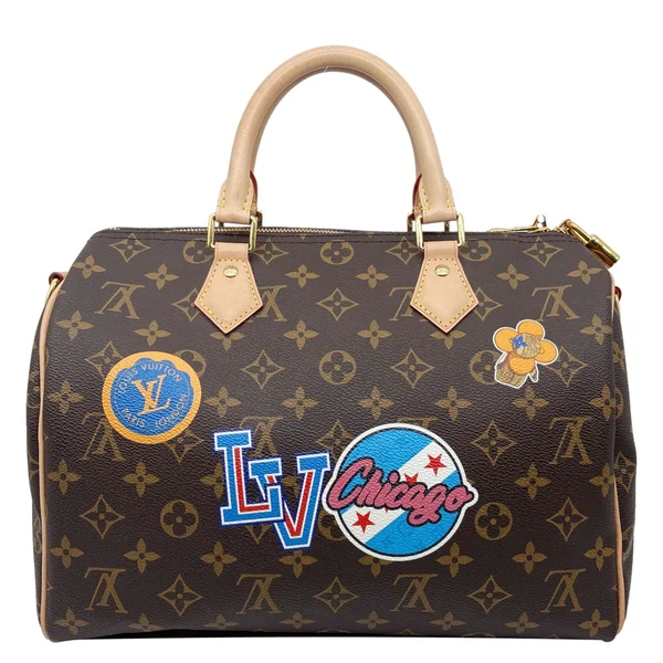 LOUIS VUITTON Speedy 30 Bandouliere My World Tour Monogram Canvas Shoulder Bag Brown