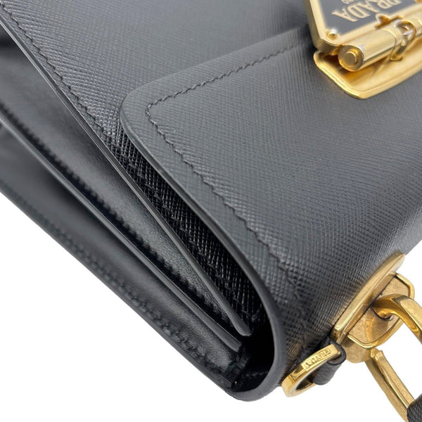 PRADA Symbole Flap Saffiano Leather Shoulder Bag Black