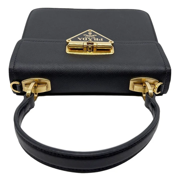 PRADA Symbole Flap Saffiano Leather Shoulder Bag Black