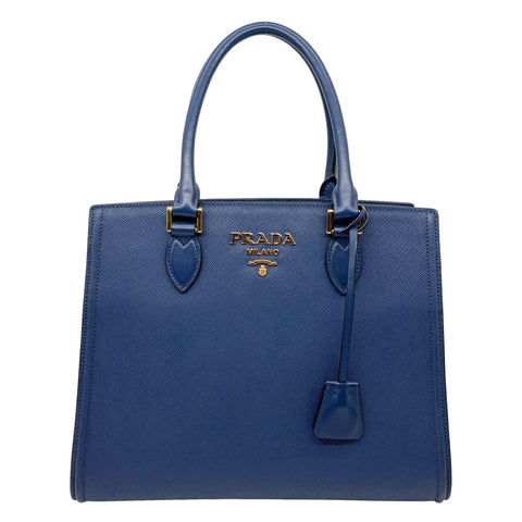 PRADA Lux Saffiano Calfskin Leather Tote Shoulder Bag Blue
