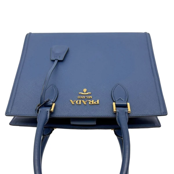 PRADA Lux Saffiano Calfskin Leather Tote Shoulder Bag Blue