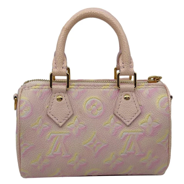 LOUIS VUITTON Nano Speedy Summer Stardust Monogram Embossed Leather Shoulder Bag Pink