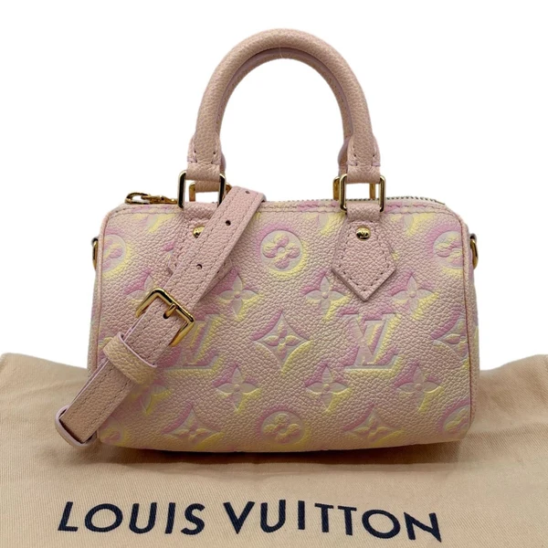 LOUIS VUITTON Nano Speedy Summer Stardust Monogram Embossed Leather Shoulder Bag Pink
