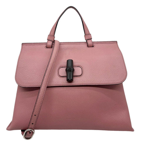 GUCCI Bamboo Daily Medium Leather Shoulder Bag Pink 392013