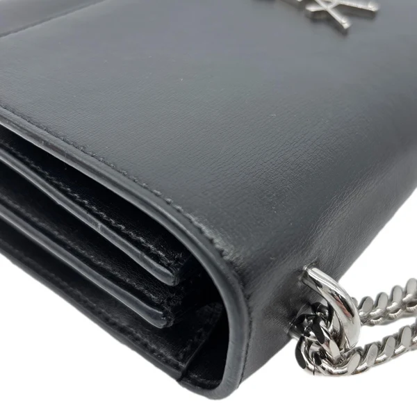 YVES SAINT LAURENT Sunset Monogram Leather Shoulder Bag Black