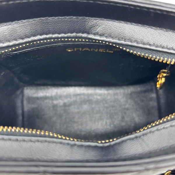 CHANEL Vintage Mini Quilted Quilted Lambskin Leather Tote Bag Black