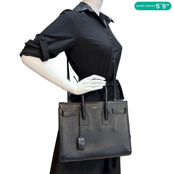 YVES SAINT LAURENT Sac De Jour Small Calfskin Leather Tote Bag Black