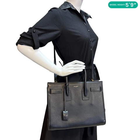 YVES SAINT LAURENT Sac De Jour Small Calfskin Leather Tote Bag Black