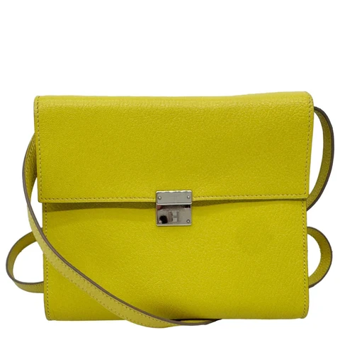 HERMES Clic 16 Epsom Leather Wallet On Strap Yellow